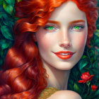 Woman with Red Hair and Green Eyes Smiling in Nature