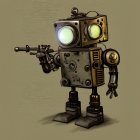 Vintage-Style Robot with Camera Head, Glowing Eyes, Mechanical Arm, and Heavy Boots