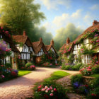 Traditional half-timbered houses in a quaint village setting