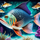 Colorful Fish Illustration Surrounded by Coral and Ocean