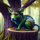 Colorful Dragon-Like Creature with Elaborate Horns in Enchanted Forest