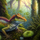 Vibrant Dragon-Like Lizard in Lush Forest Scene