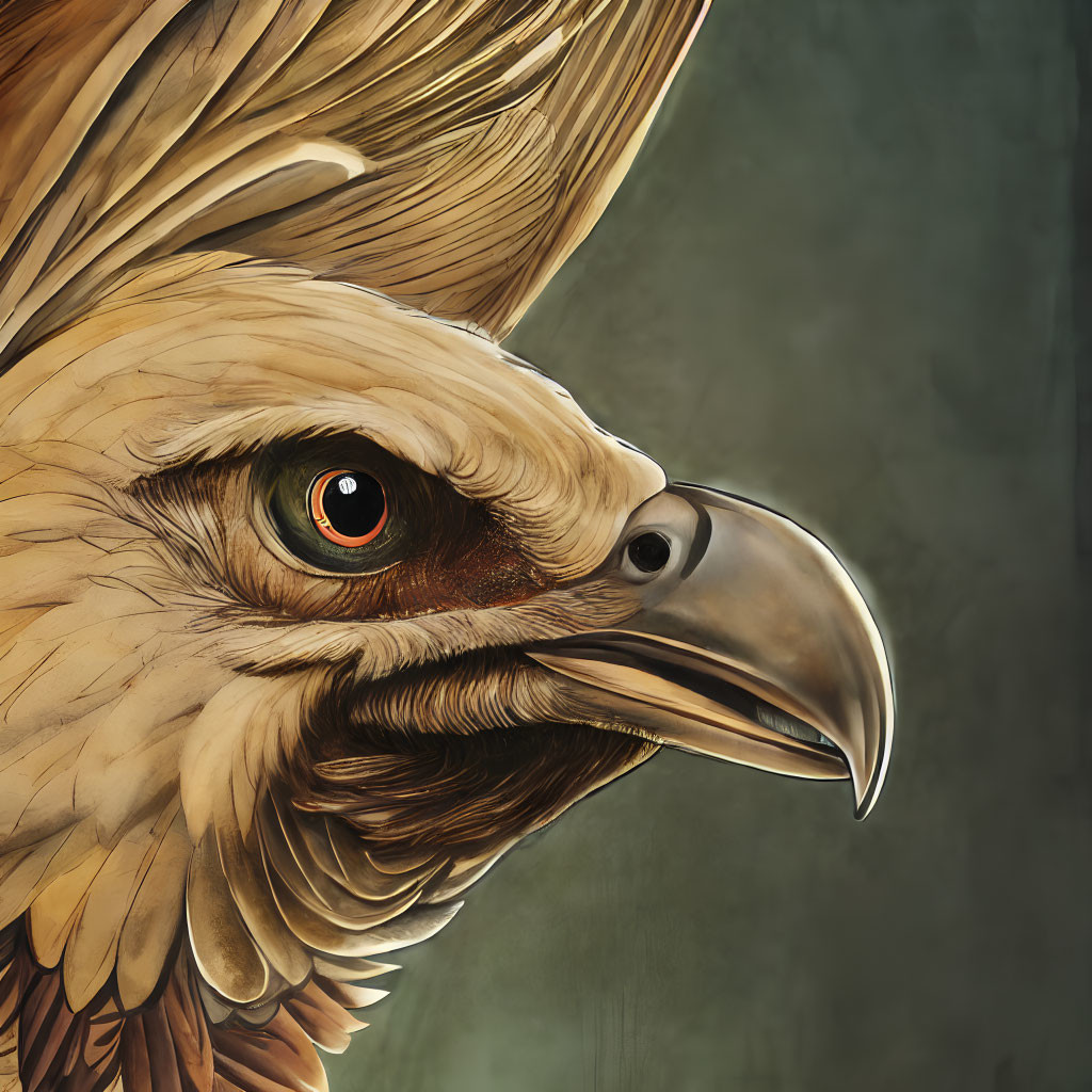 Detailed Eagle Head Illustration with Feathers, Beak, and Eye