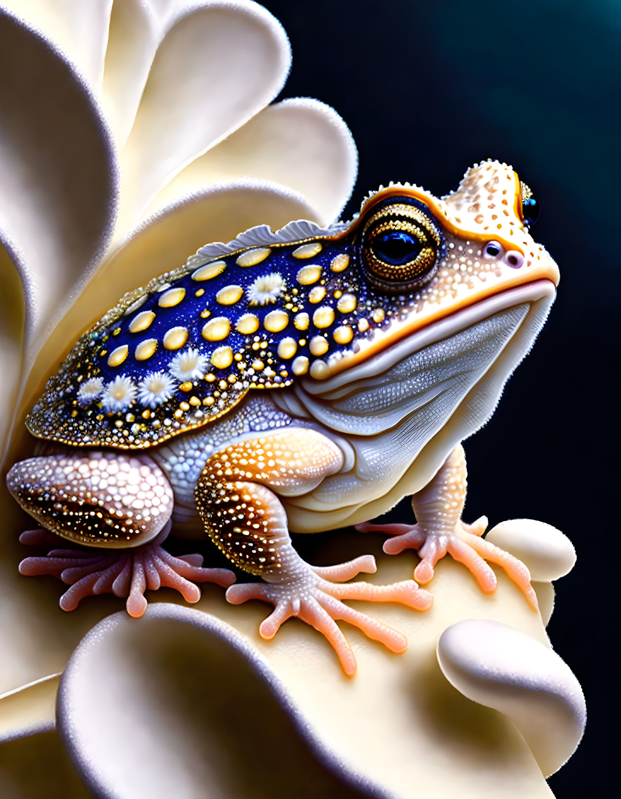 Colorful Frog Digital Illustration on White Flower