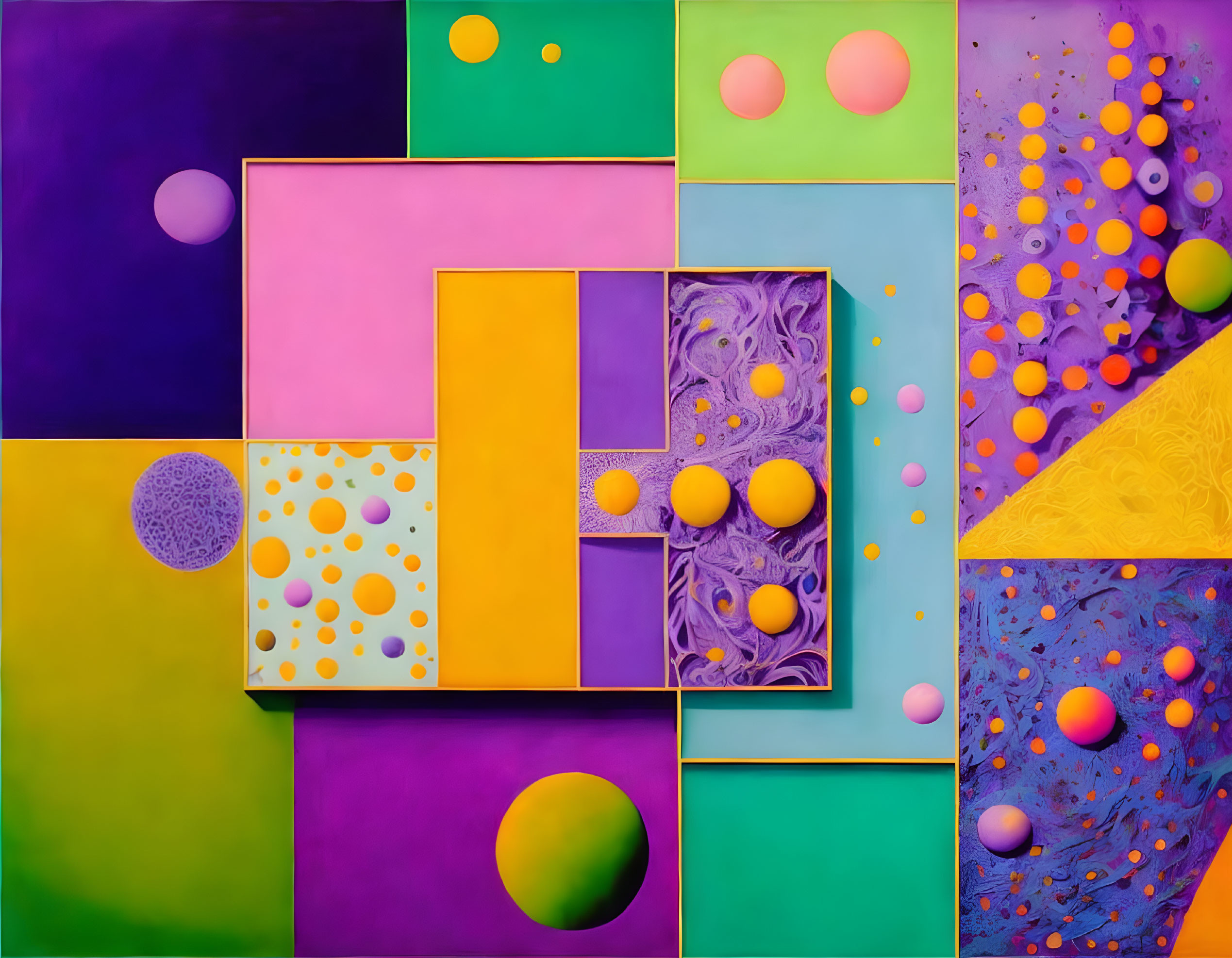 Colorful Abstract Painting with Geometric Shapes and Spheres