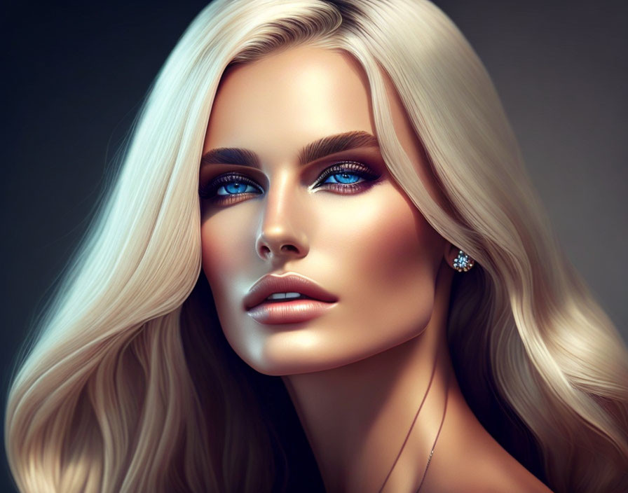 Blonde Woman Portrait: Striking Blue Eyes & Subtle Earring