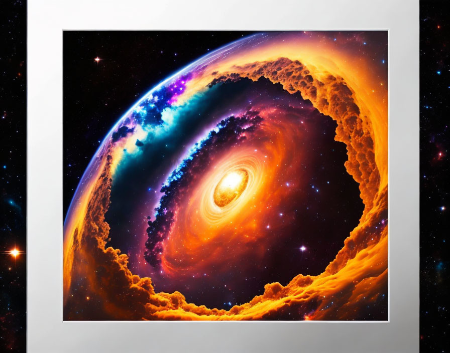 Colorful Spiral Galaxy Artwork Through Cosmic Portal in Space