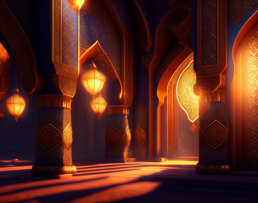 Intricate Arabesque Patterns in Dimly Lit Interior