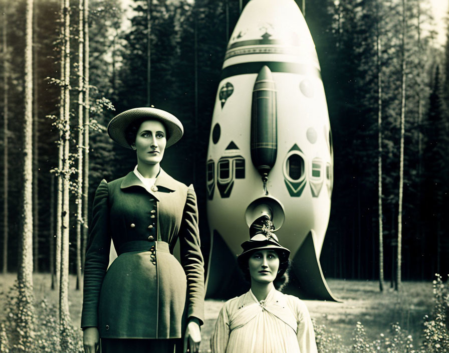 Vintage Photo: Two Women in Early 20th-Century Attire by Illustrated Rocket