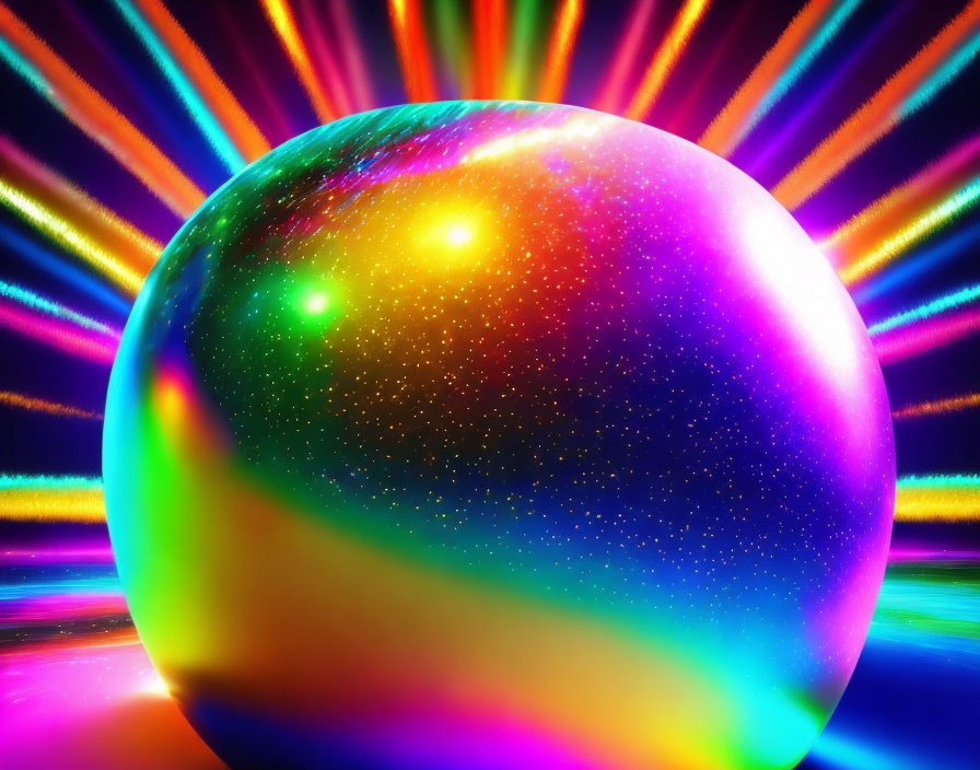 Colorful Sphere with Starry Effect on Radiant Light Background