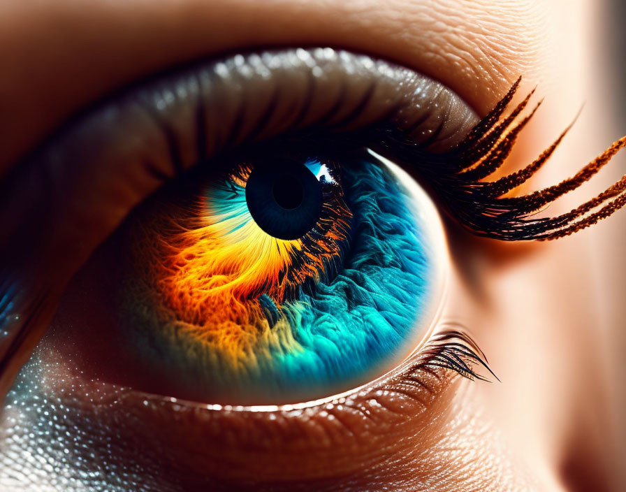 Detailed Close-Up of Vibrant Multi-Colored Human Eye