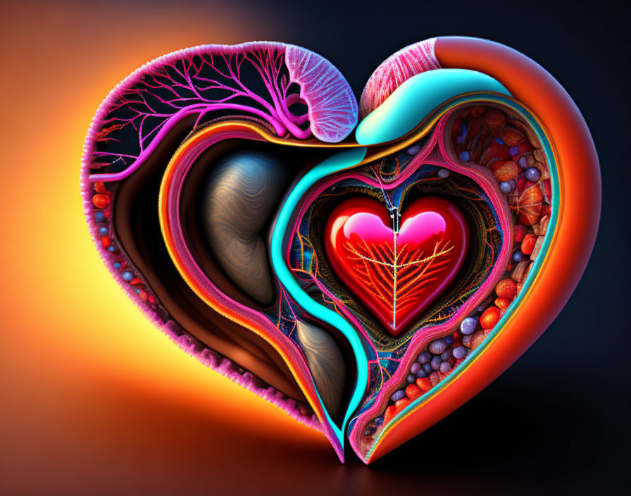 Colorful Abstract Heart-Shaped Illustration with Intricate Patterns