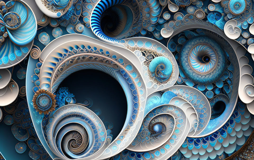 Abstract Fractal Design in Blue, White, and Brown Swirls