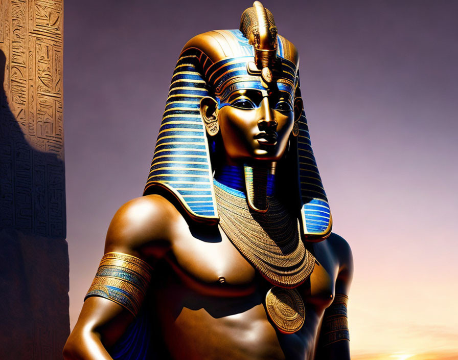 Egyptian Pharaoh Digital Illustration with Blue and Gold Headdress