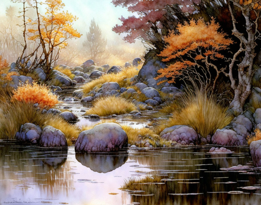 Tranquil river with colorful autumn foliage