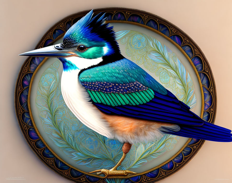 Colorful Kingfisher Illustration in Decorative Circular Frame