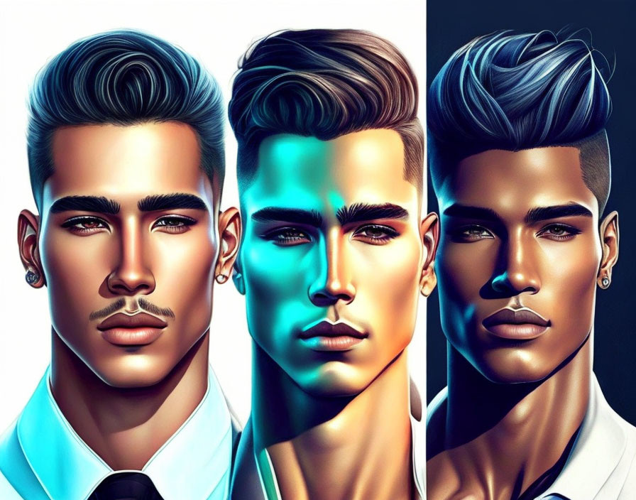 Vibrant digital portraits of men with modern hairstyles and facial hair