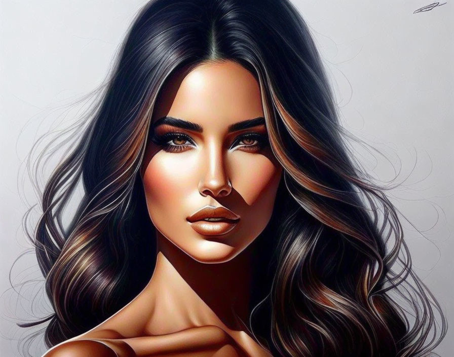 Digital illustration of a woman with voluminous wavy hair and striking features