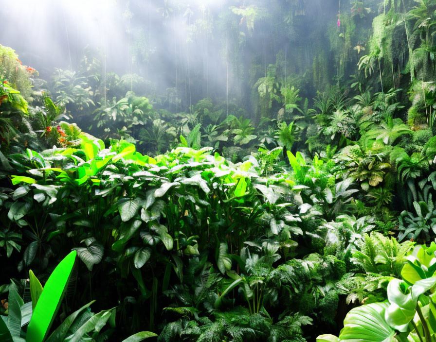 Lush Green Tropical Rainforest with Vibrant Foliage