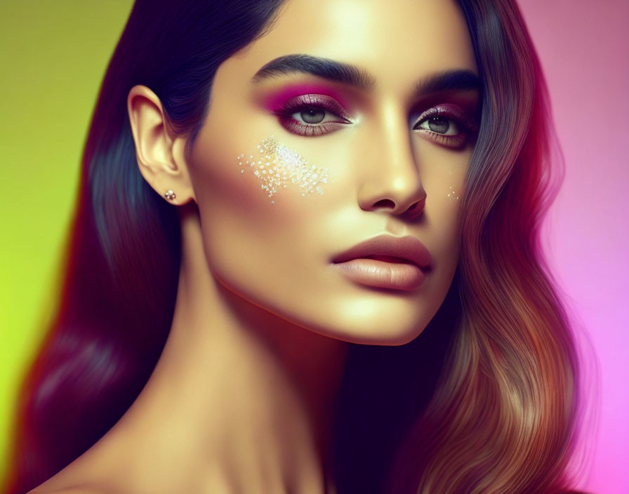 Colorful Digital Portrait of Woman with Striking Makeup