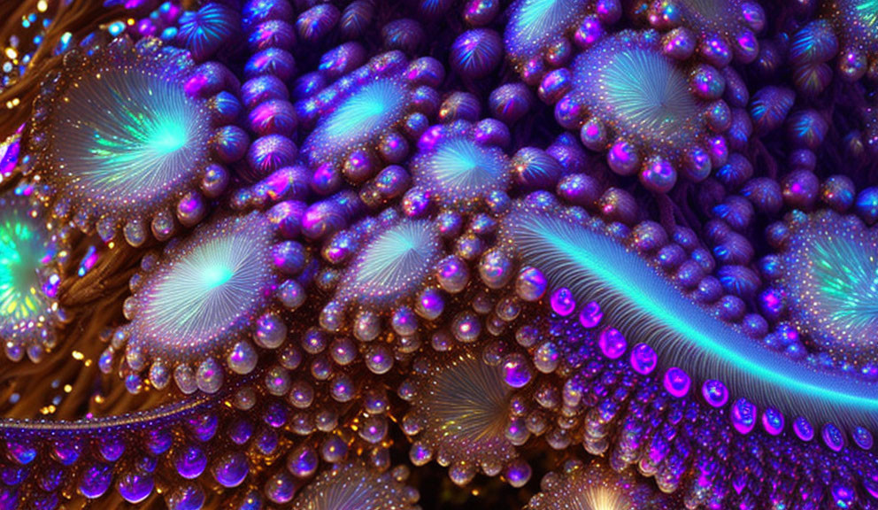 Colorful fractal art with luminescent spiraling patterns in blue and purple