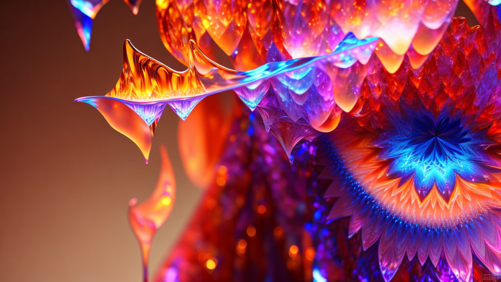 Colorful Abstract Digital Art: Fiery Landscape in Orange, Blue, and Red