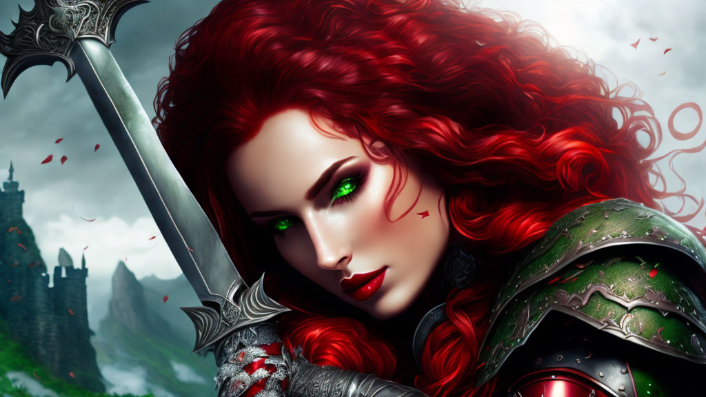 Fantasy Artwork: Fierce Woman in Silver Armor with Sword