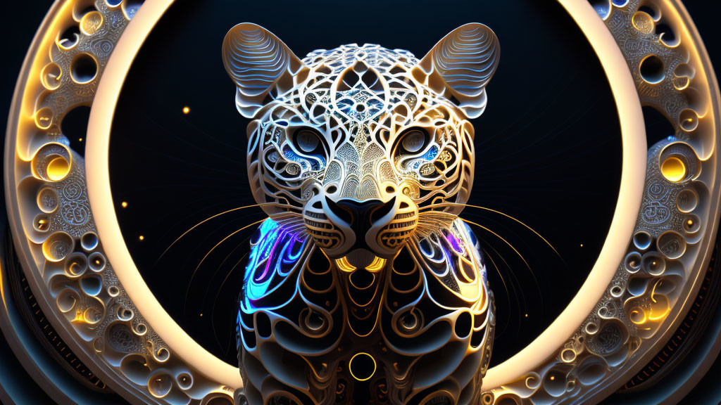 Intricately patterned luminescent leopard with neon palette