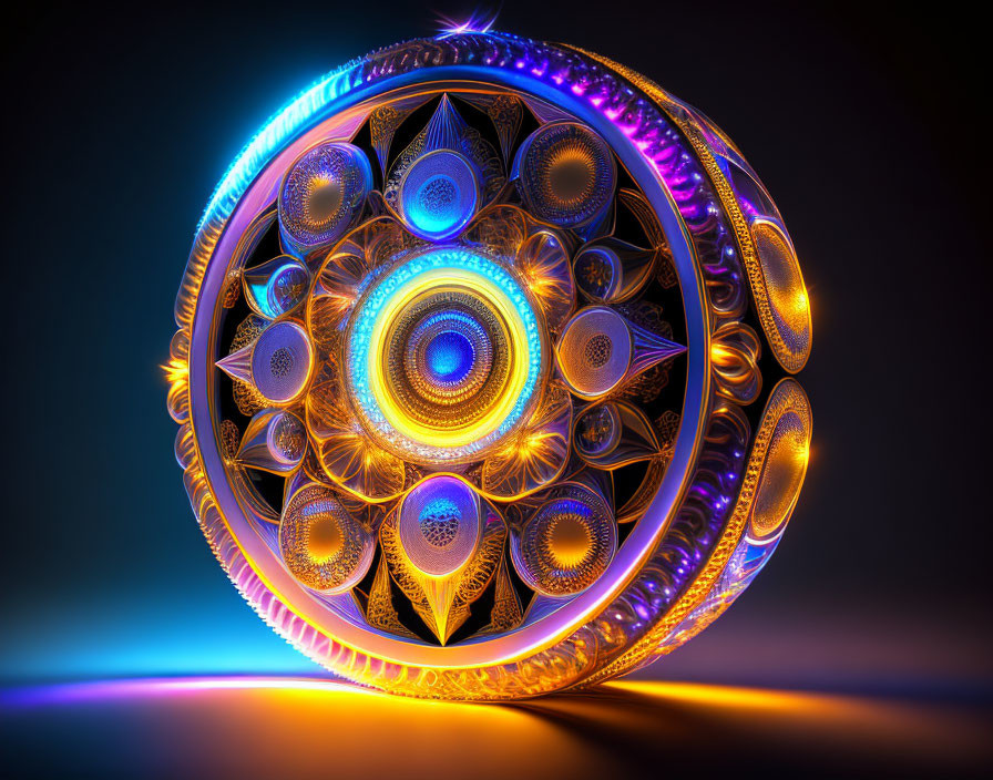 Colorful Neon Fractal Art with Geometric Patterns on Dark Background