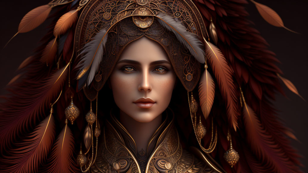 Detailed digital portrait of a woman in ornate headdress