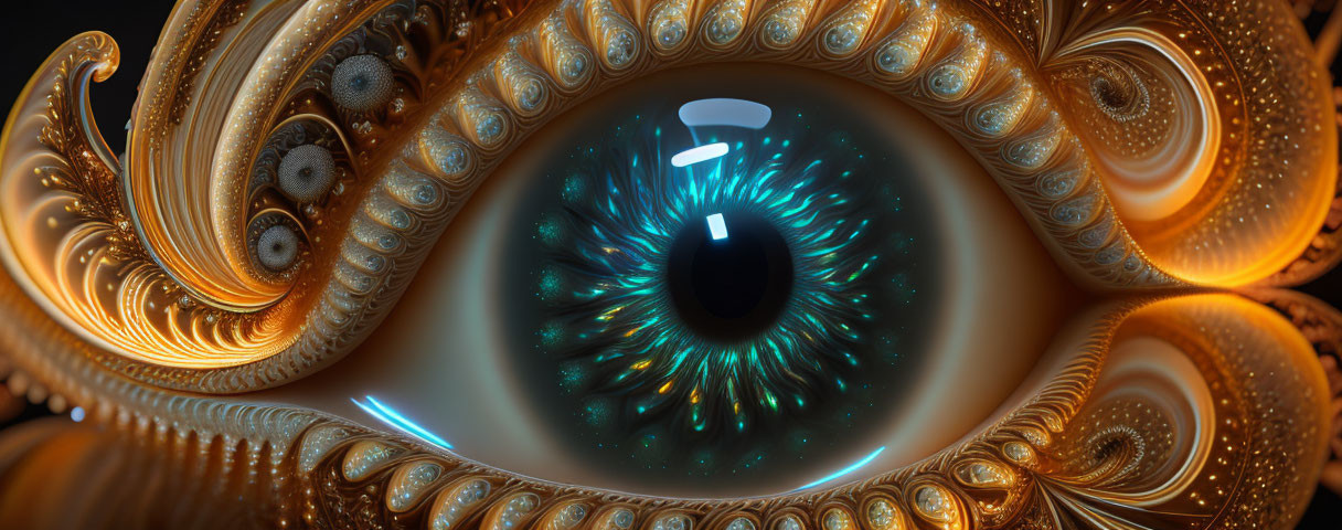 Detailed fractal image of stylized eye with intricate patterns