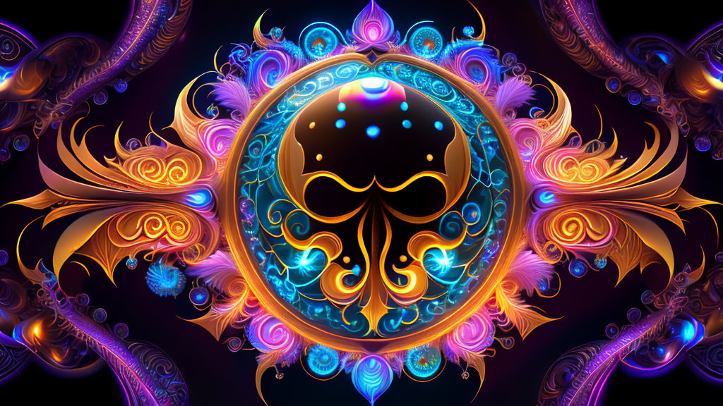 Symmetrical octopus motif in vibrant digital art