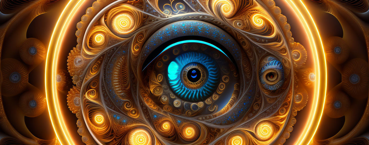 Digital Artwork: Iris Center with Fractal Designs and Golden Spirals