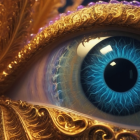 Intricate golden fractal patterns swirling around an eye