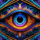 Symmetrical digital art: Intricate eye design with colorful patterns