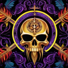 Colorful digital artwork: Golden skull with intricate patterns and fractal designs.