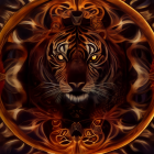 Symmetrical Tiger Face with Mandala Patterns in Warm Tones