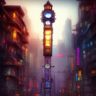 Steampunk cityscape with glowing lights and mechanical structures