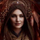 Detailed digital portrait of a woman in ornate headdress