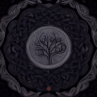 Radiant digital art: Tree with intricate roots in Celtic-knot pattern