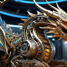 Detailed Metallic Dragon Sculpture with Gears in Futuristic Setting