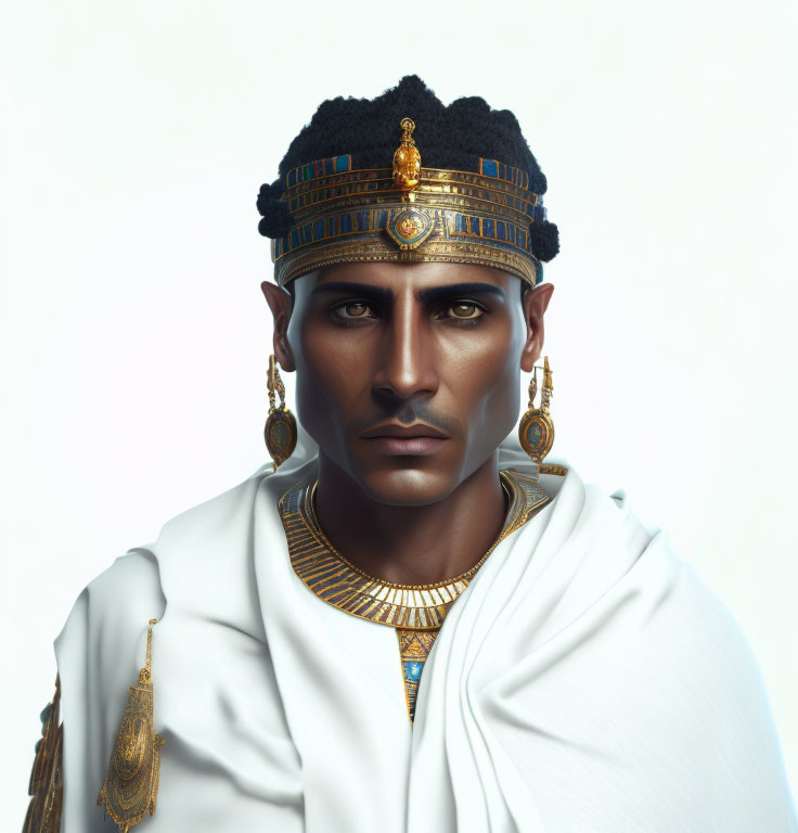 Regal man in ancient Egyptian attire on light background