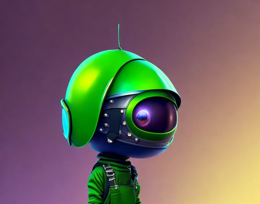 Green Space Helmet and Suit on 3D Character in Gradient Background