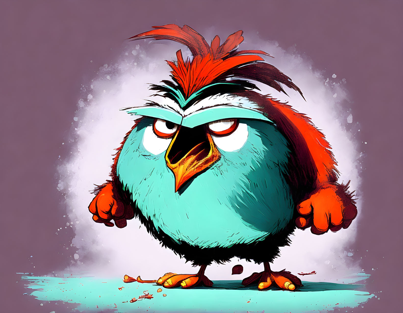 Colorful Stylized Illustration of Grumpy Bird with Red Crest