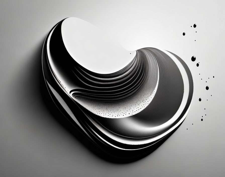 Layered heart-like shape in monochrome with dotted patterns on gradient gray background