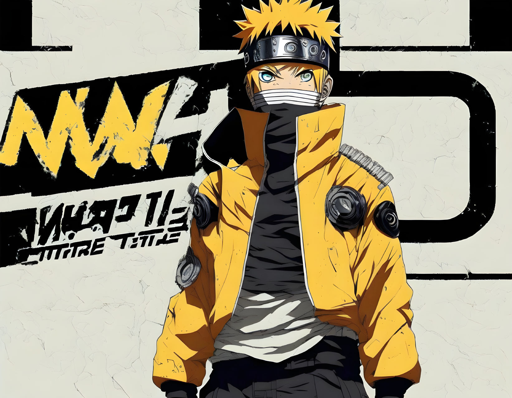 Colorful anime artwork: young male character with blond spiky hair, whisker marks, orange