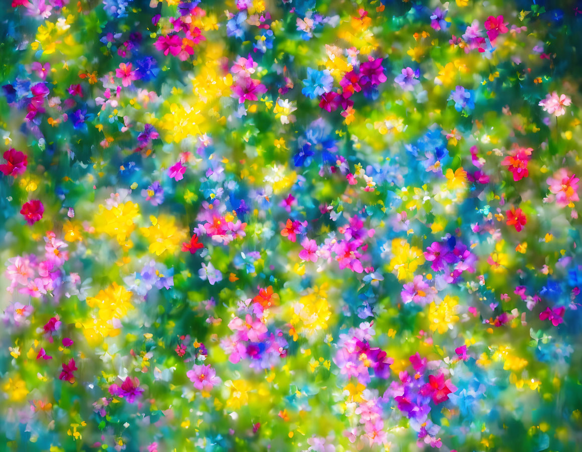 Colorful Impressionistic Flower Blur in Pink, Blue, Yellow, Green