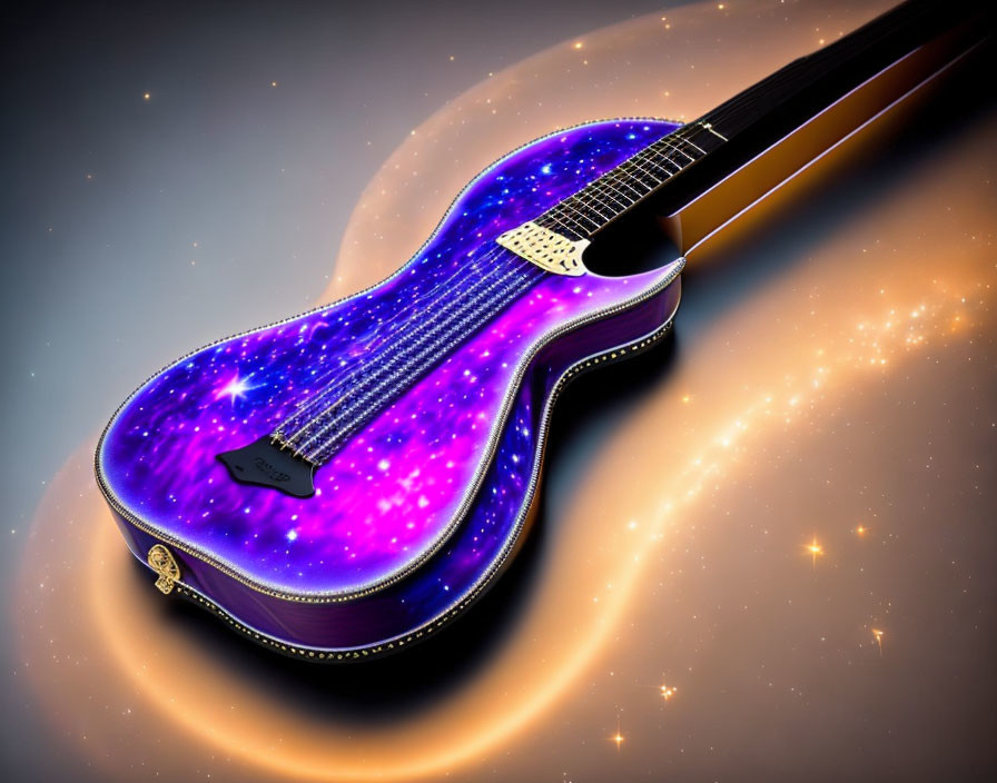 Galaxy Design Cosmic-Themed Guitar with Swirling Star Patterns