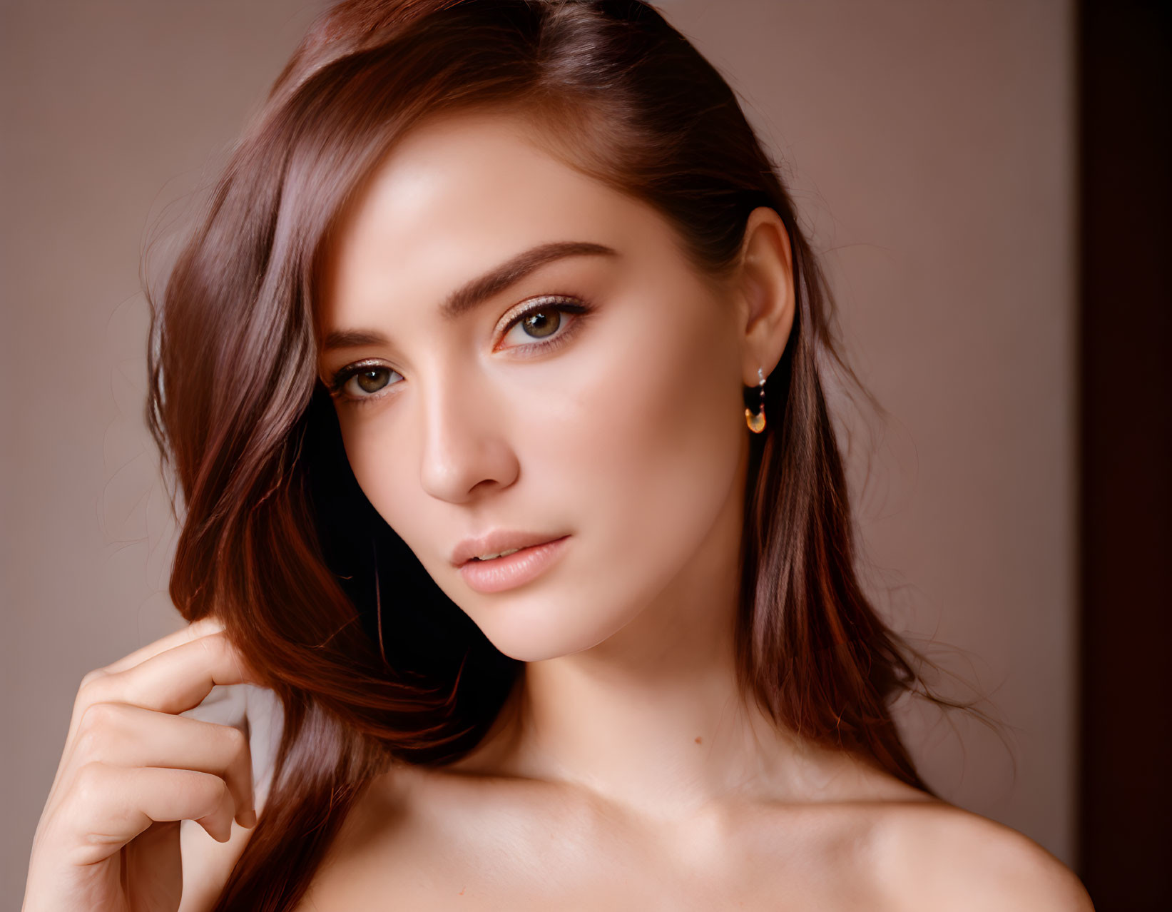 Portrait of Woman with Brown Hair and Subtle Makeup