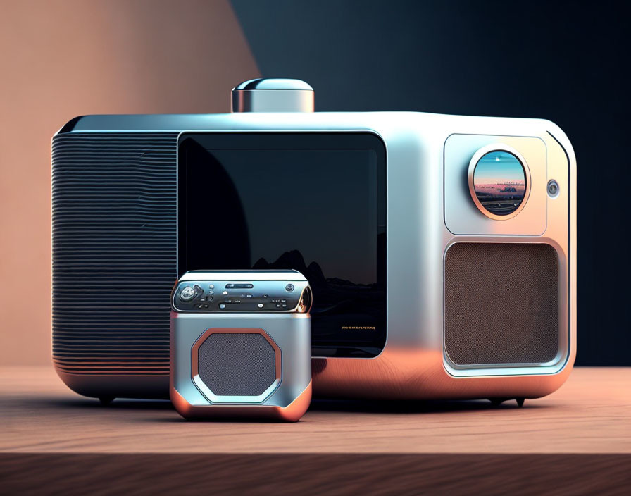 Vintage-inspired radio with modern twist on warm gradient backdrop